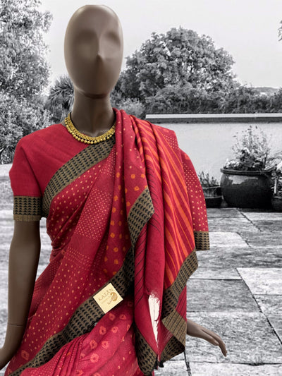 Mandawa Red cotton Pashmina Saree