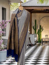 Pallava Smokey blue Chinon Crepe Silk Saree