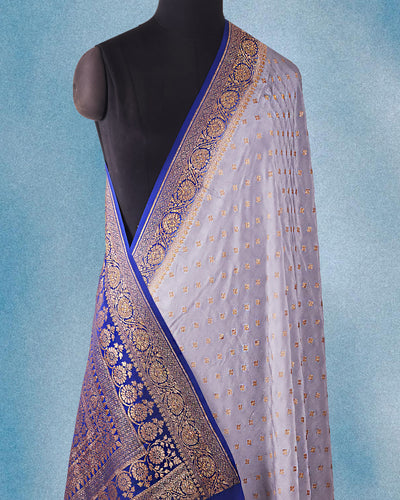 Pallava Smokey blue Chinon Crepe Silk Saree