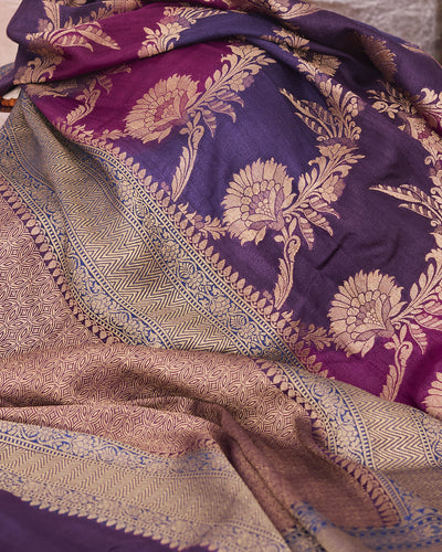 Gulafsha Purple Rangkaat Tussar Georgette Saree