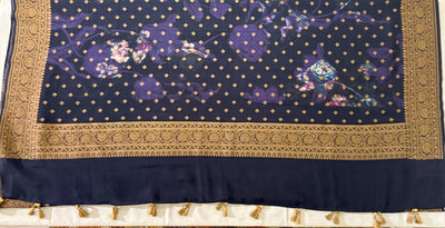 Blue & Purple Crepe Georgette Dupatta