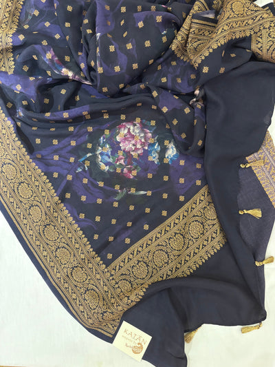 Blue & Purple Crepe Georgette Dupatta