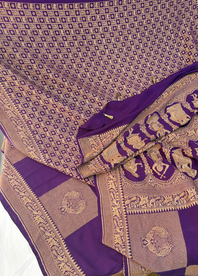 Nartaki Purple Crepe de chine Sari