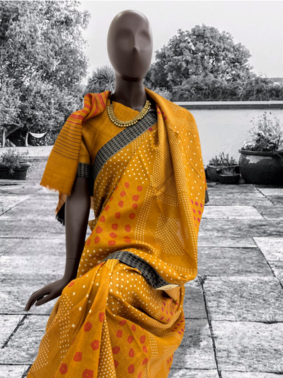 Pichola Yellow cotton Pashmina Saree