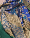 Nartakpriya peacock Blue and Green Rangkaat Tussar Georgette Saree