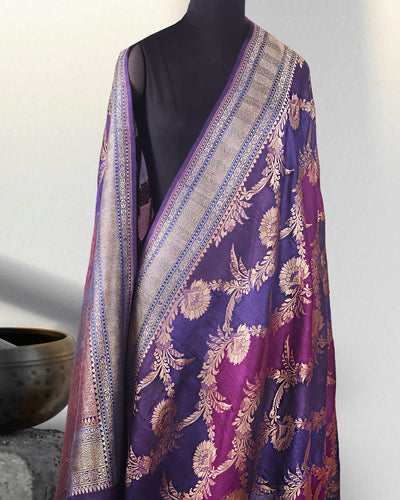 Gulafsha Purple Rangkaat Tussar Georgette Saree