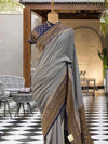 Pallava Smokey blue Chinon Crepe Silk Saree