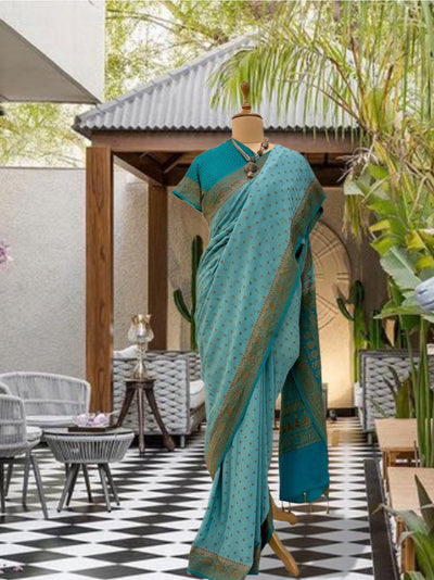 Kakatiya turquoise Chinon Crepe Saree