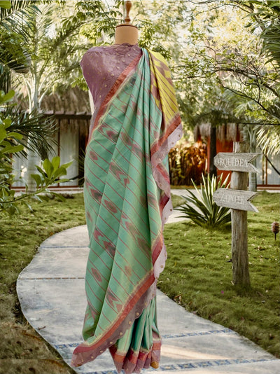 Yadadri Turquoise & Pink Patola Silk Saree