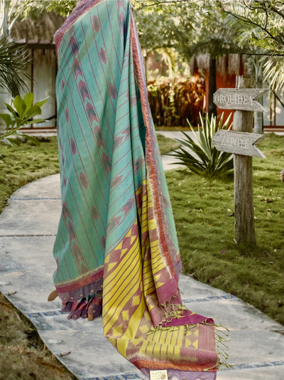 Yadadri Turquoise & Pink Patola Silk Saree