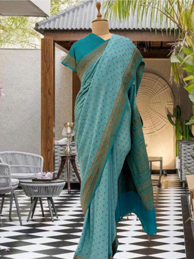 Kakatiya turquoise Chinon Crepe Saree