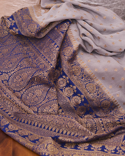 Pallava Smokey blue Chinon Crepe Silk Saree