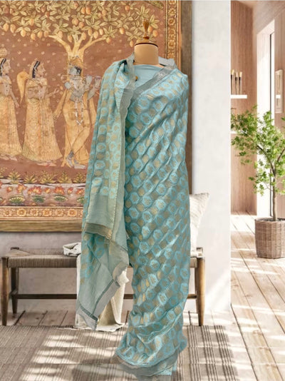 Champakalata Blue Rose Booti Silk Saree