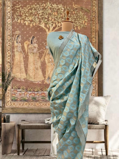 Champakalata Blue Rose Booti Silk Saree