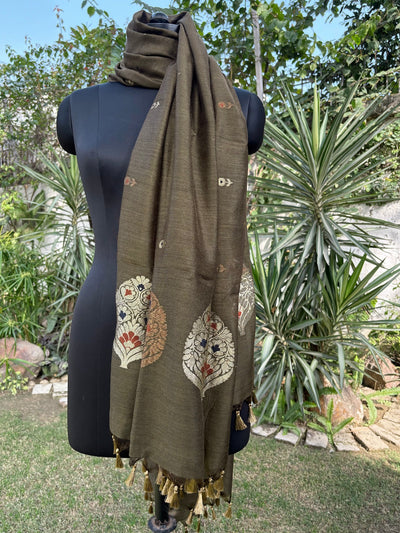 Firdaus Olive Green Matka Georgette Dupatta