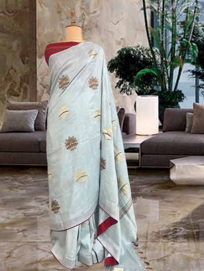 Padmaja Sky Blue Boota Matka Georgette Saree