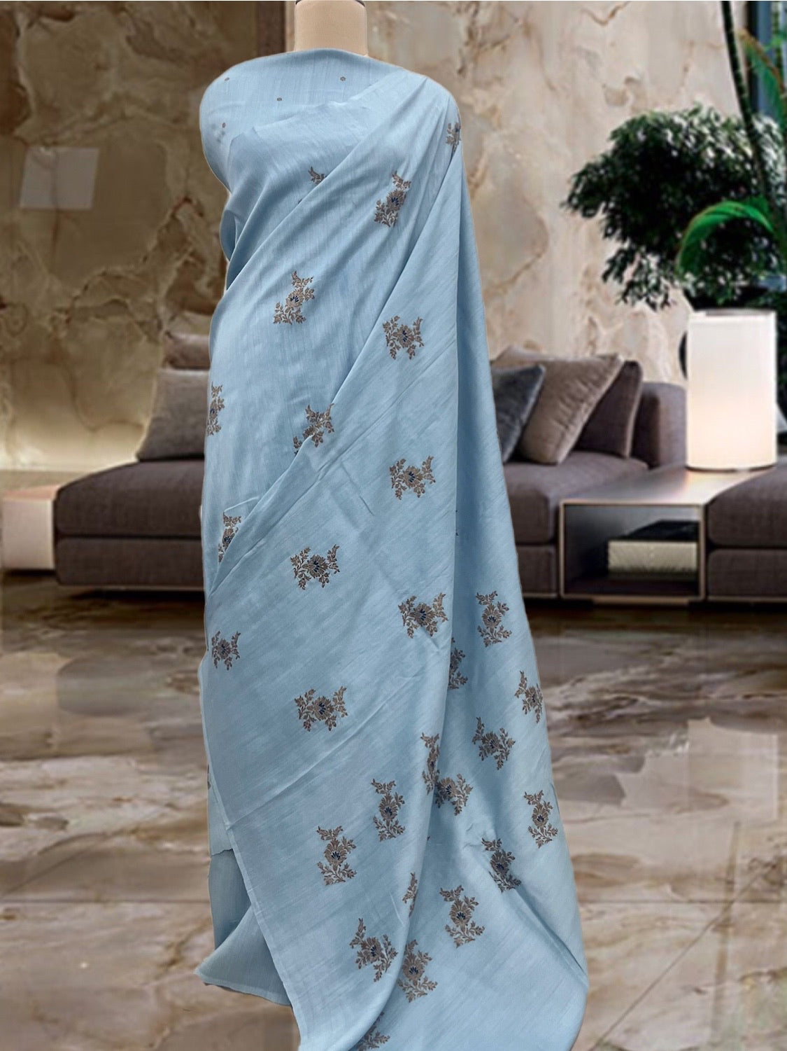 Tahiti Sky Blue Boota Matka Georgette Saree