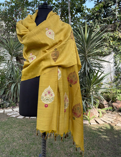 Sirpench Yellow Matka Georgette Dupatta