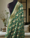 Oxford Rose Trellis Green Katan Silk Saree