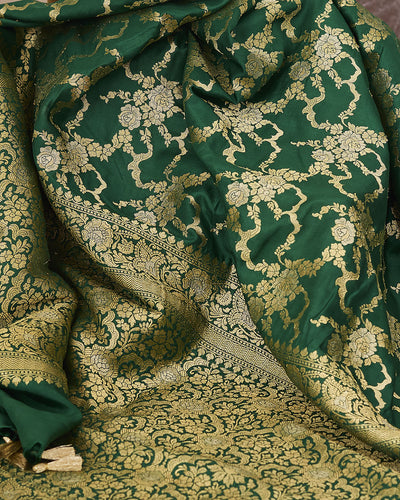 Oxford Rose Trellis Green Katan Silk Saree