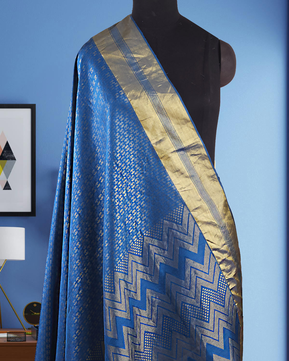 Nayantara Teal Blue Silk Saree