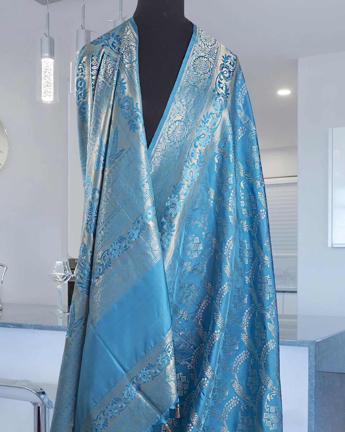 Kamini Turquoise Blue Silk Saree