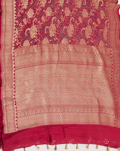 Naiki Devi Red Bandhani Saree