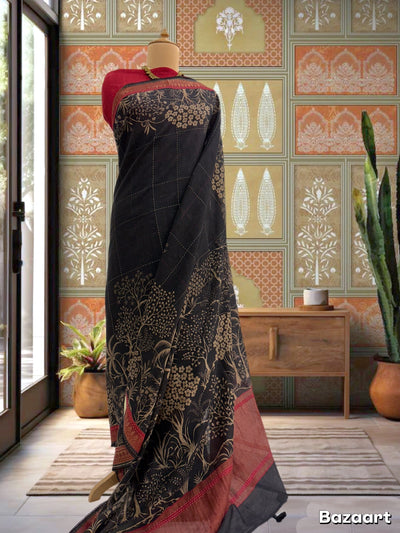 Swapnasundari Black Moonga Cotton Printed Saree