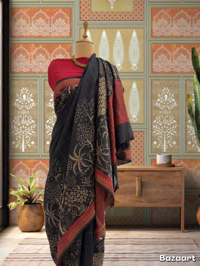 Swapnasundari Black Moonga Cotton Printed Saree