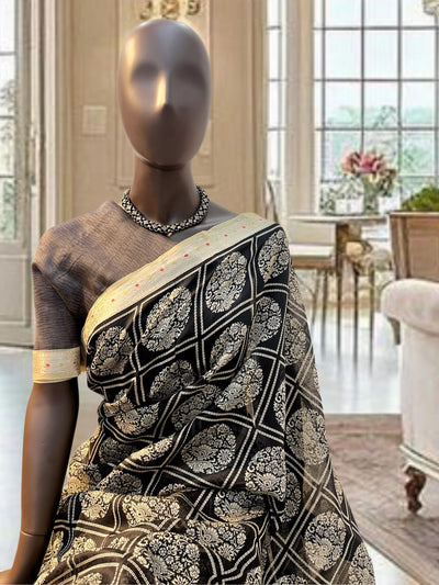 Ruhani Black Printed Cotton Saree