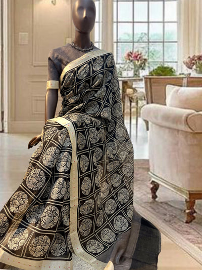 Ruhani Black Printed Cotton Saree