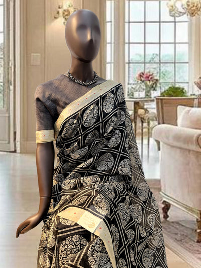 Ruhani Black Printed Cotton Saree