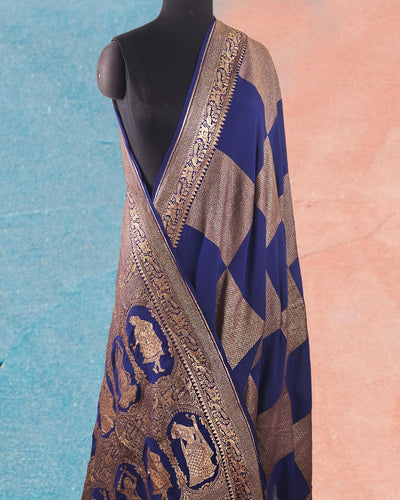 Mandapa Blue Crepe de chine Sari