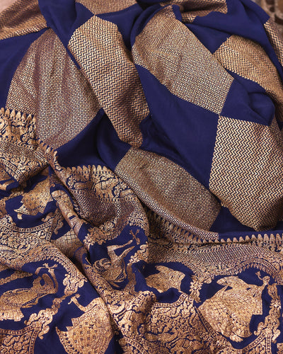 Mandapa Blue Crepe de chine Sari