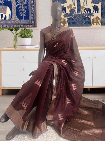 Arabica Coffee brown Cotton Booti Saree