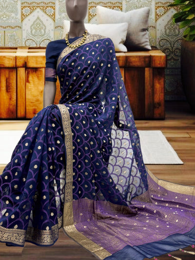 Niladri Blue Cotton Cutwork Saree