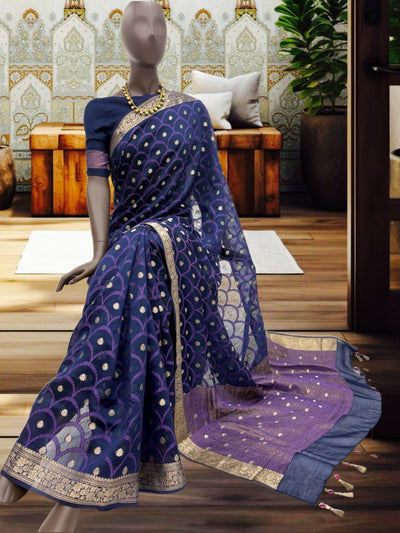 Niladri Blue Cotton Cutwork Saree