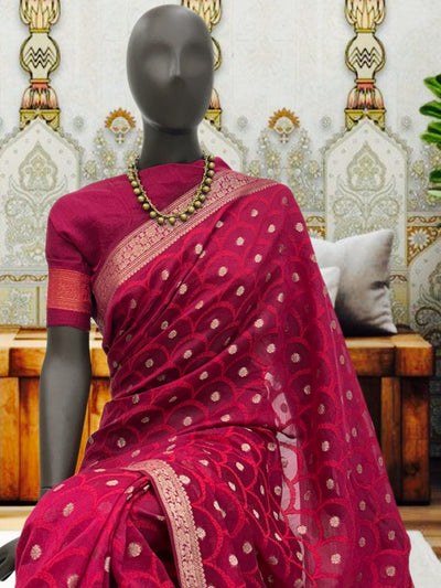 Garnet Pink Cotton Cutwork Saree