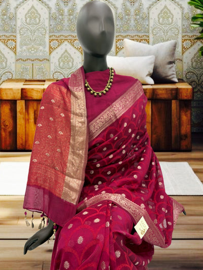 Garnet Pink Cotton Cutwork Saree