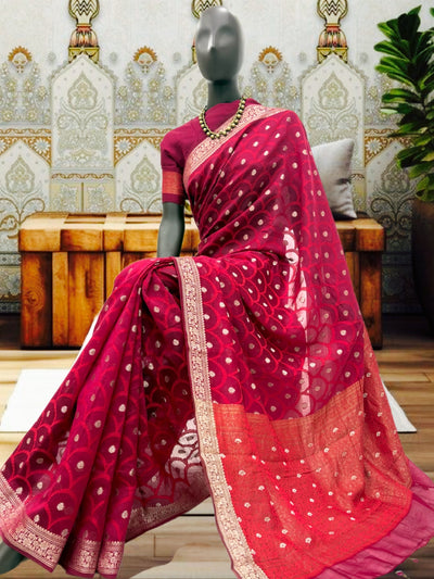 Garnet Pink Cotton Cutwork Saree