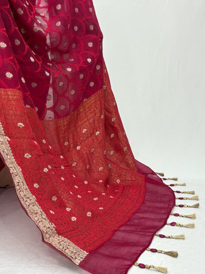 Garnet Pink Cotton Cutwork Saree