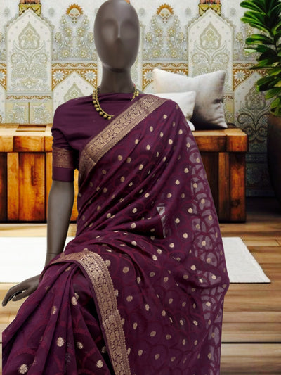 Cauvery Wine Cotton Cutwork Saree