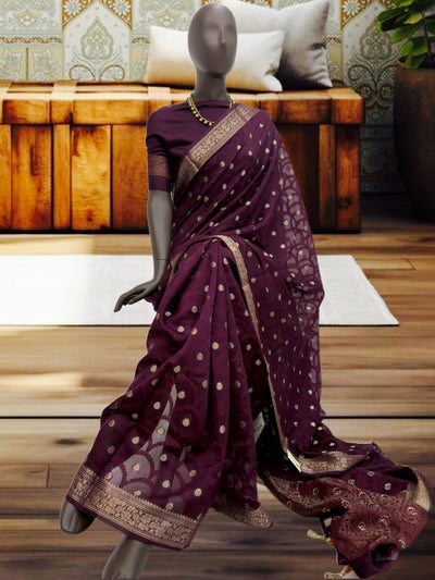 Cauvery Wine Cotton Cutwork Saree