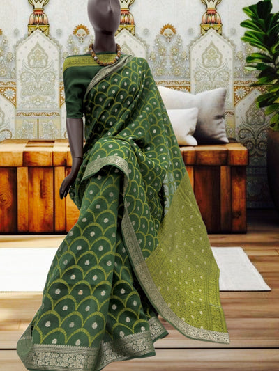 Samyukta Dark Green Cotton Cutwork Saree