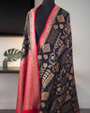 Ebony Black & Red Crepe Chinon Silk Saree