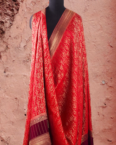 Buy ZILIKAA Sangria Wine Banarasi Uppada Silk Saree with Unstitched Blouse  online