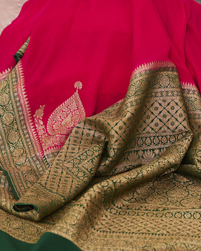 Vijayanagram Pink and Green Crepe Silk Saree