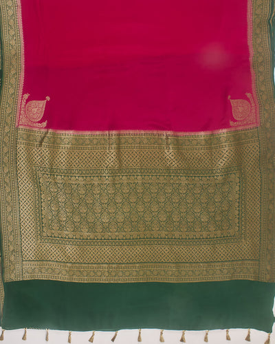 Vijayanagram Pink and Green Crepe Silk Saree