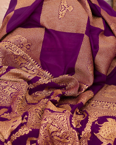 Nartaki Purple Crepe de chine Sari