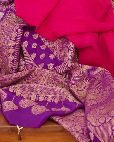 Gautami Rani Pink and Purple Crepe Silk Saree